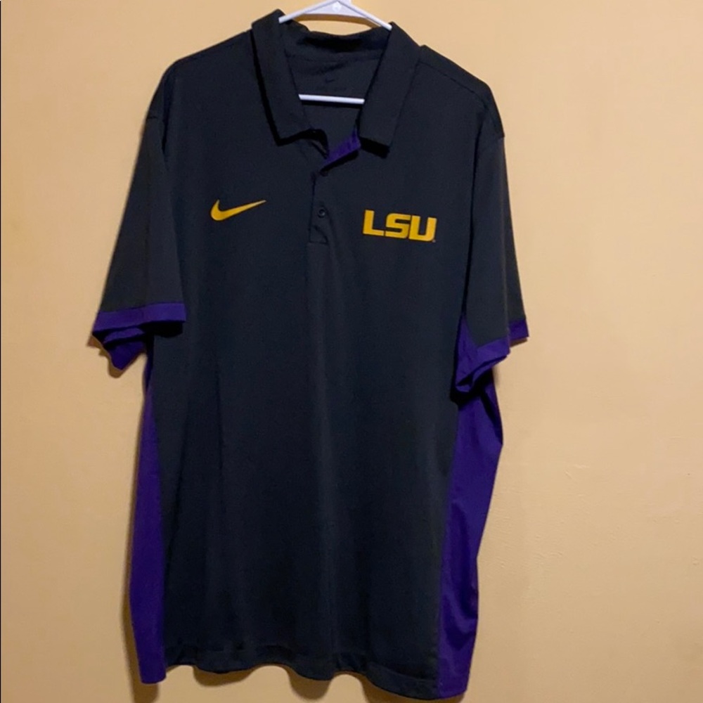 Nike LSU Black and Purple Polo with Gold Logo